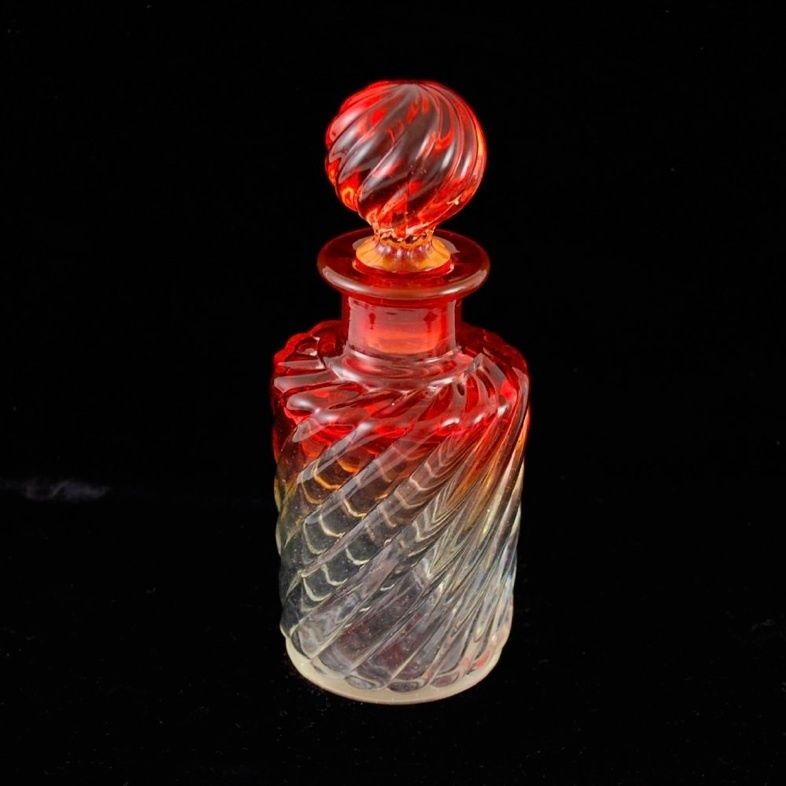 Antique Amberina Rose Teinte Perfume Bottle 6 3/4 Ca 1900 1920 