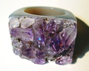 HUGE BRAZIL AMETHYST CRYSTAL CLUSTER DRUSY DRUZY GEMSTONE RING SIZE 8 