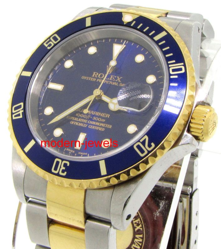 Rolex 16613 Submariner 18k/SS Watch Blue Dial   Mint  