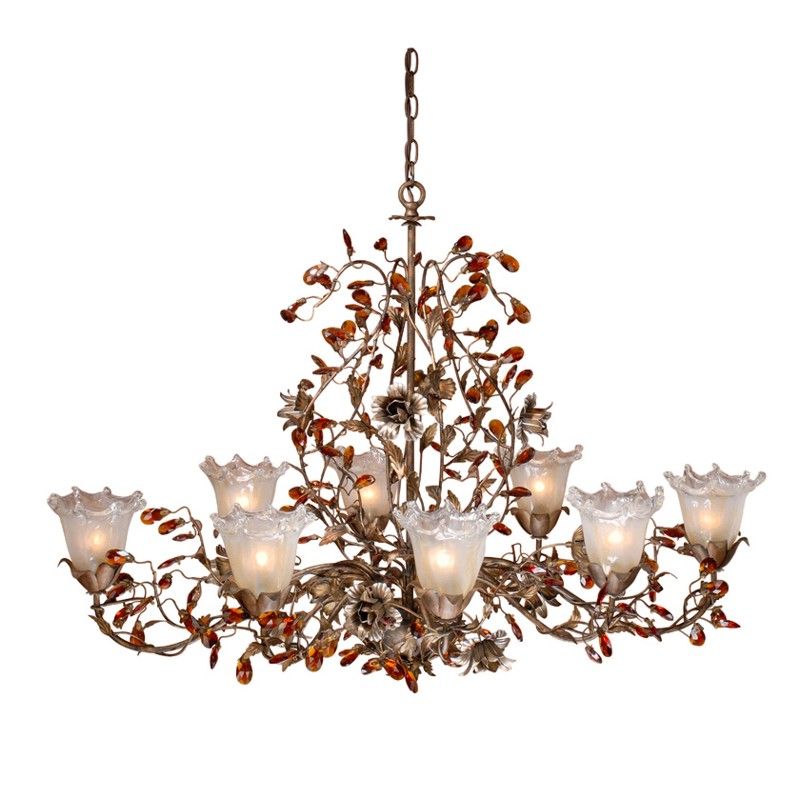 NEW 8 Light Floral Chandelier Lighting Fixture, Autumn Bronze, Toffee 