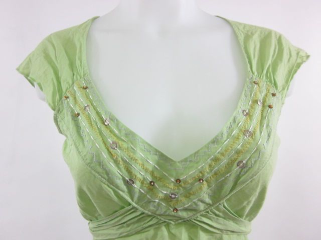 AQUARIUS Green Cap Sleeve Embellished Shirt Blouse Sz M  