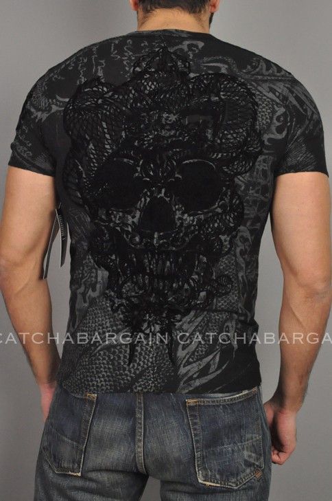 Affliction Tee T Shirt Mosher Dragon Slub V Neck T Shirt Black S NWT 