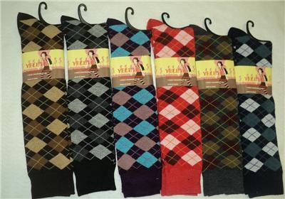 PAIRS WOMENS GIRLS ARGYLE KNEE HIGH SOCKS 9 11 AG02  