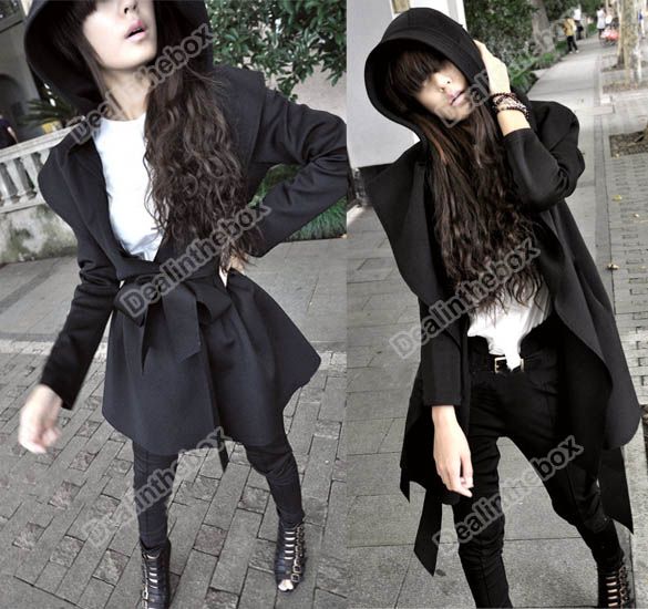 New Stylish Womens Korea Hooded Coat Trench Jacket Outerwear Dress 