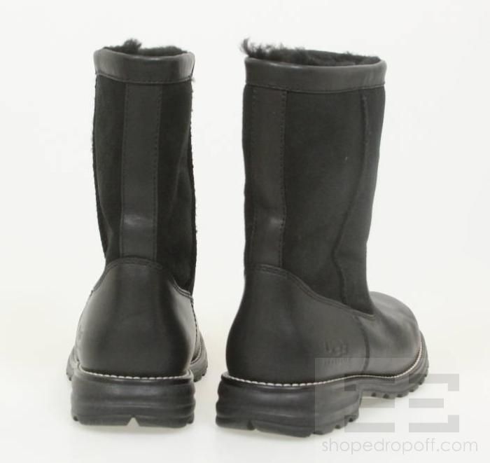 Ugg Australia Black Leather & Shearling Winter Boots Size 9 NEW  