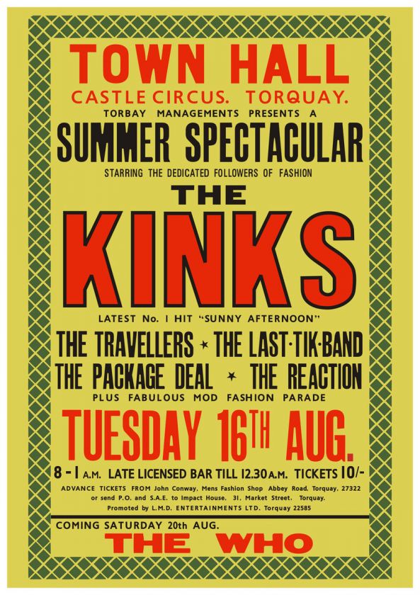 The Kinks The Who Concert Poster Torquay 1966  