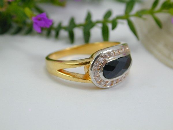 STYLISH ONYX CZ 18K 24K Gold GP Thai Ring Sz 8.75  