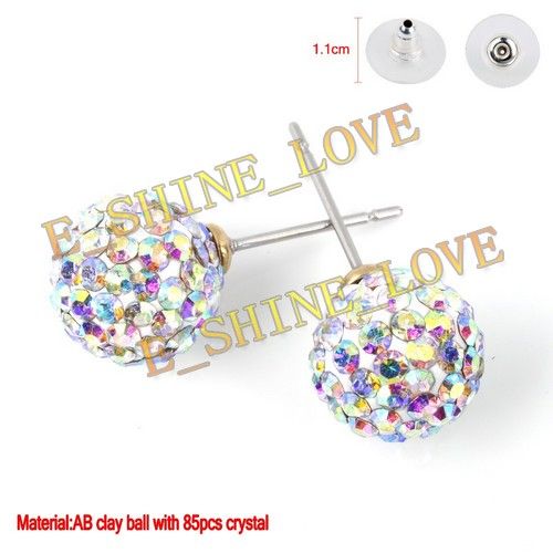 1PairXAB Clay Disco Ball Micro CZ Crystal Earrings Studs 14 Mixed 