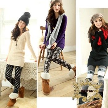 New Fashion Grey Deer Seasonal Pattern Knitting Leggings ONE Sz For XS 