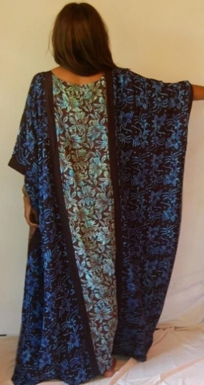    BLUE/CAFTAN LOUNGE M L 1X 2X 3X 4X DRESS BATIK PATCHED BOHO  