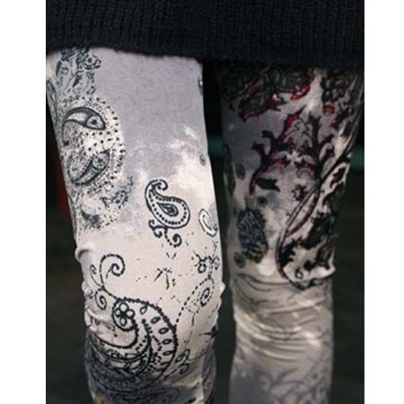 Elegant Paisley Printed Leggings Vintage Retro Women Footless Tights 