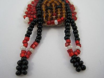 Handmade Indian Princess w/ Headdress Beaded Brooch Pin  