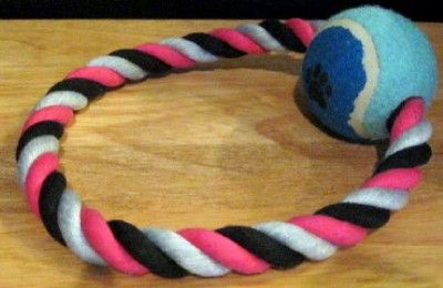 THICK ROPE RING WITH TENNIS BALL PET DOG TOY