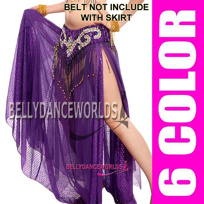 BELLY DANCE DANCING COSTUME LONG PANEL SKIRT SPARKLE SHIMMERS SEXY 