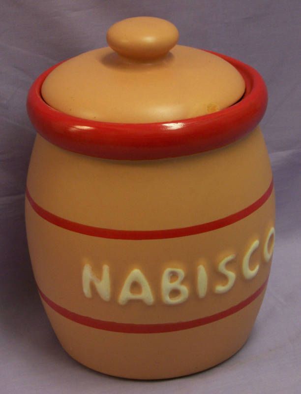 MCCOY NABISCO BARREL COOKIE JAR 1978 RED TAN WHITE NICE  