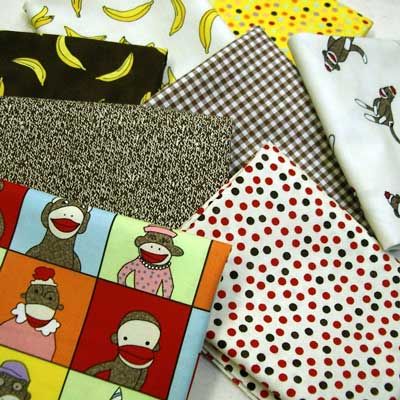 FUNKY MONKEY~POLKA DOT CREAM~Sock Monkeys Fabric /Yd  