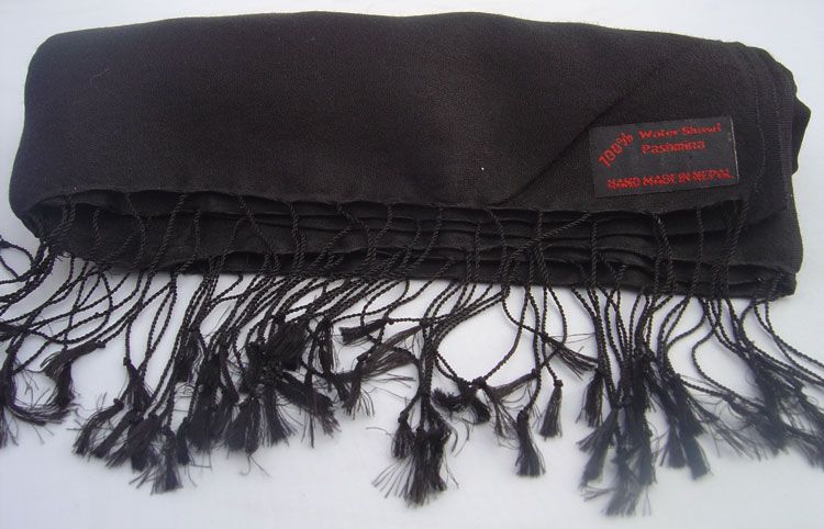 Water Shawl Pashmina Black Color Handmade in NEPAL  