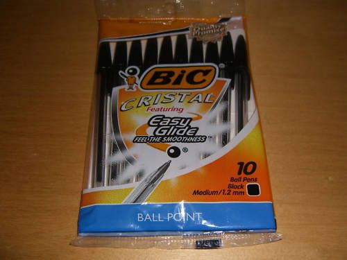 Bic Cristal Ball Point Pen Medium/1.2 mm 10 Black Pens  