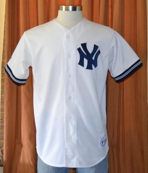 NEW YORK YANKEES Majestic SEWN MLB BASEBALL JERSEY WHITE SHIRT MENS 