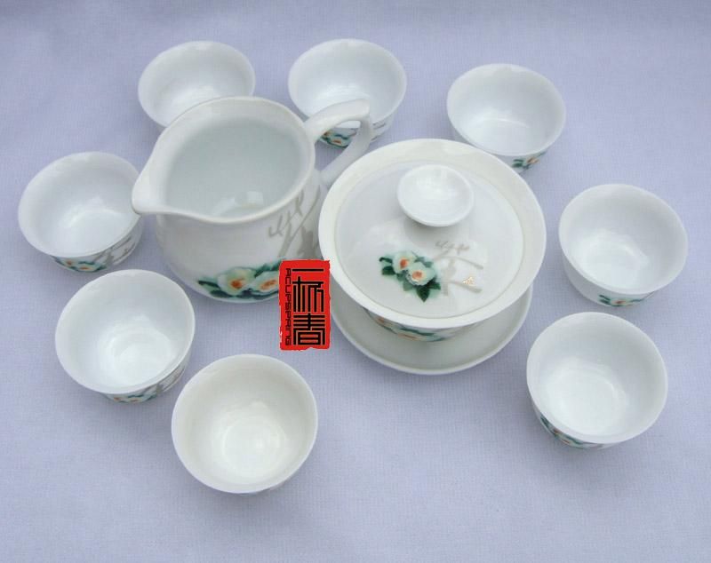 10pcs smart China Tea Set, Porcelain Camellia Teaset  