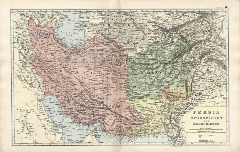 Large Folio Antique 1893 Bacon Map PERSIA, AFGHANISTAN  