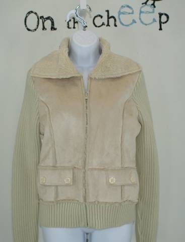 Juniors JJ Basics Tan Faux Suede Sweater Jacket Sz Size XL  