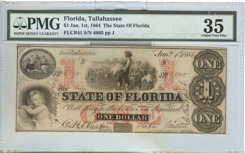 1864   $1 STATE OF FLORIDA TALLAHASSEE PMG Choice VF 35  