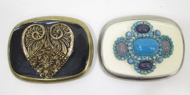 LOT 2 ALLISON DANIELS DESIGNS Black Blue Belt Buckles  