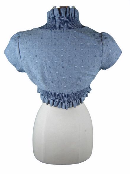 Vtg 50s Insp Blue Eyelet RUFFLE PINUP BOLERO Jacket  