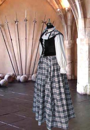 Traditional Scottish Dress, Chemise, Bodice Ensemble Tartan Plaid Four 