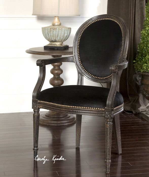 Uttermost Cecily Contemporary Occasional Chair in Plush Black Velvet 