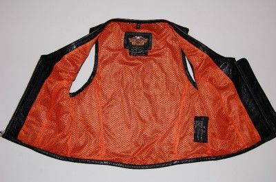 HARLEY DAVIDSON BLACK LEATHER EMBROIDERED MOTORCYCLE VEST WOMENS S 