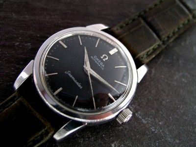 SUPER   BLACK DIAL MENS 1957 VINTAGE OMEGA SEAMASTER AUTO 501 NICE 