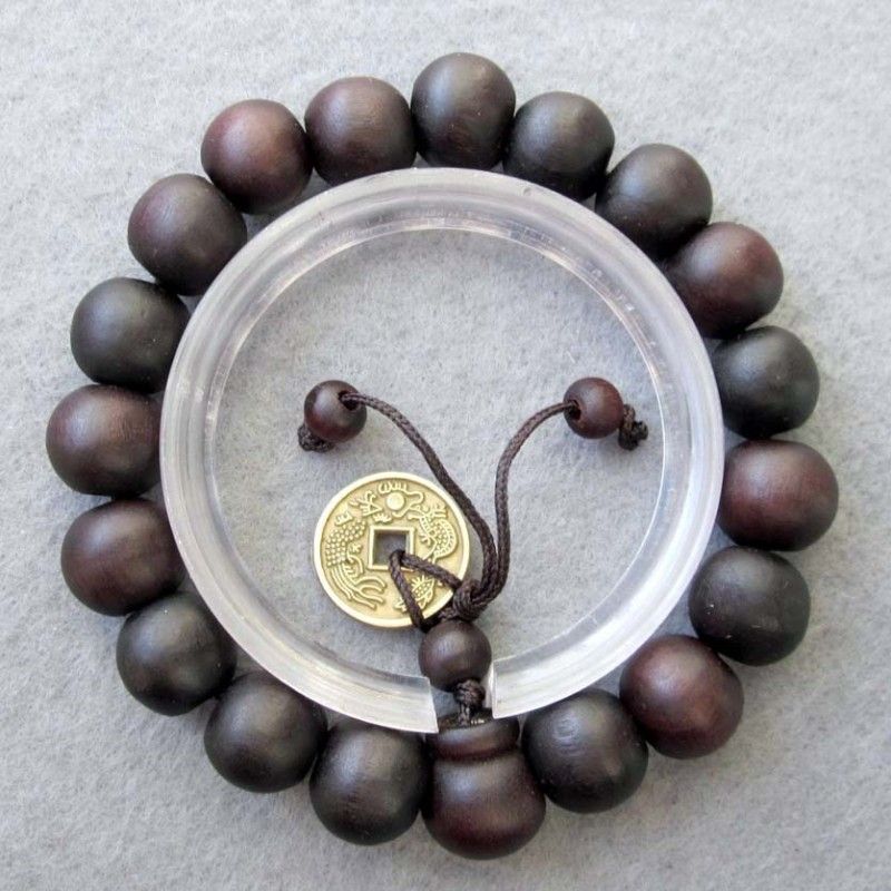 Wood Beads Coin Tibetan Buddhist Prayer Bracelet Mala  