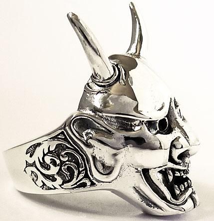 JAPANESE DEMON ONI MASK 925 STERLING SILVER RING Sz 8 NEW JAPAN 