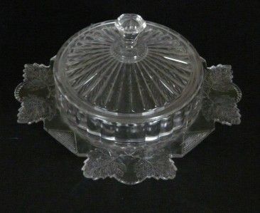 EAPG Burlington Glass Butter Dish in Twin Leaves Pattern  