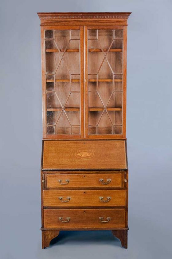 Antique Mahogany Bureau Bookcase Slant Butlers Desk  