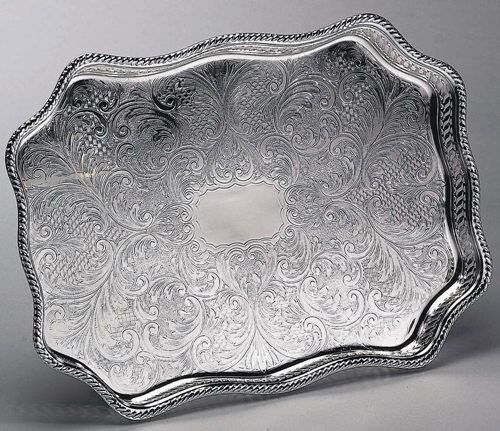 SILVER PLATED SERPENTINE GALLERY SERVING DISPLAY TRAY  