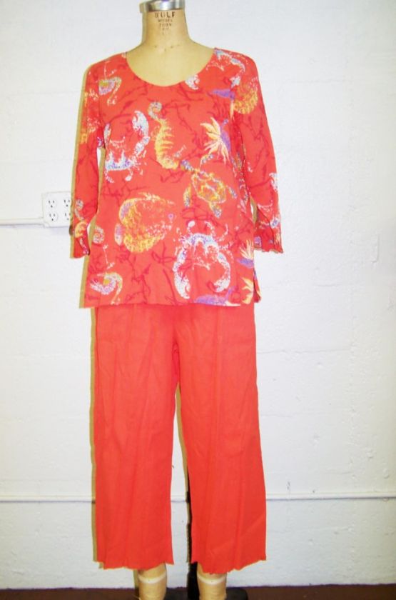 NWT Sun Bay Missy Fit GAUZE Long Sleeve Tropical Top & Capri Set M XL 