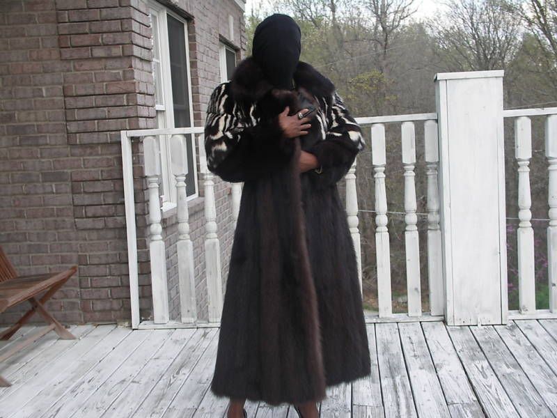 Rare Full length Civet or Spotted skunk Fur Cape coat M  