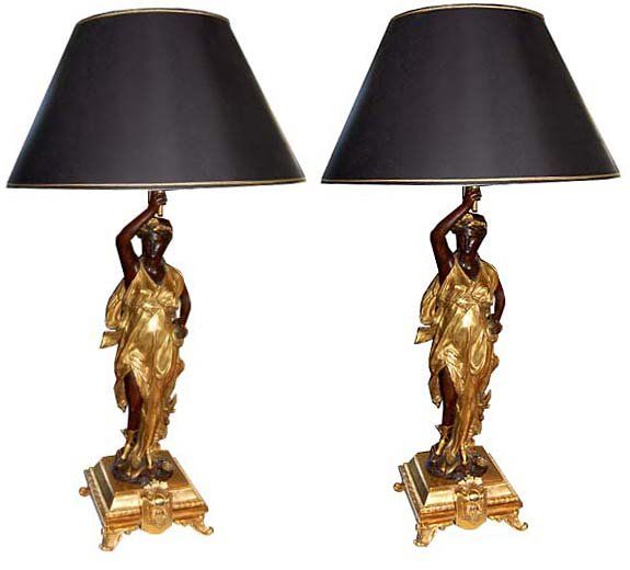 6654 Spectacular Pair of Figural Bronze Lamps  