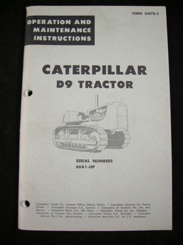 CAT CATERPILLAR D9 Tractor Dozer 66A Operation Operators Maintenance 