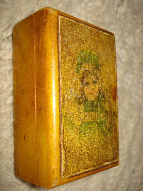 ANTIQUE 19C WOOD BOX PORTRAIT PAINTED BOX SMALL RARE  