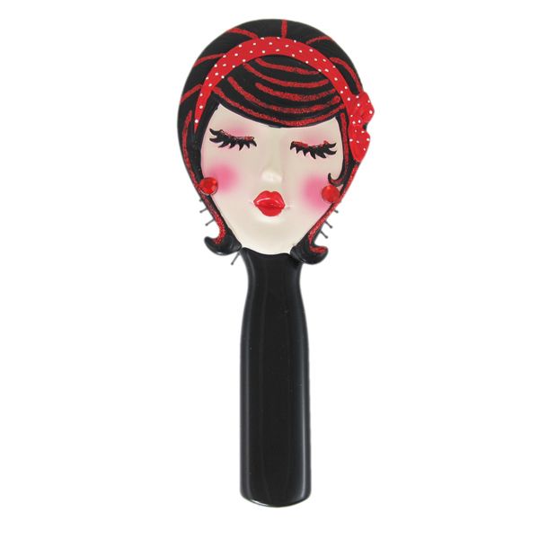 Hand Hair Brush Sleeping Girl Face Brunette Red Bow  