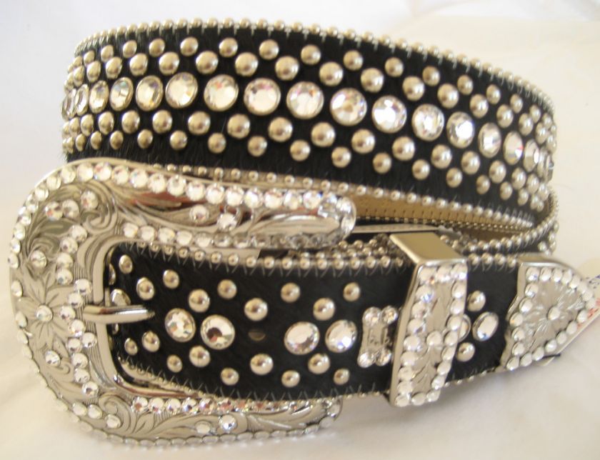 BB SIMON BLACK LEATHER HAIR BELT  CLEAR SWAROVSKI STONES MEDIUM  