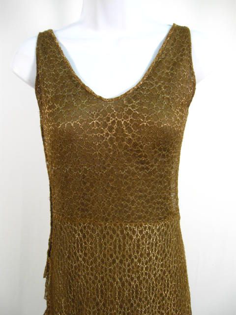 VINTAGE DESIGNER Gold Lace Cocktail Dress Gown Shrug S  