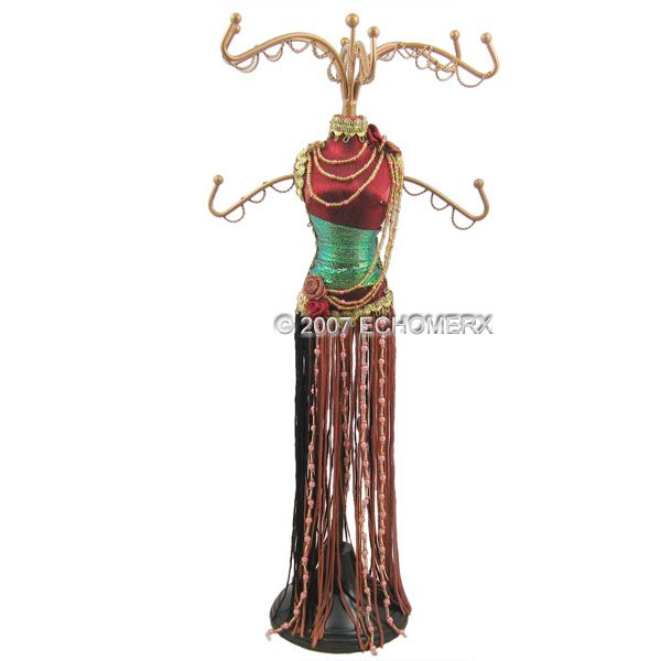 Beaded Tassel Dress Doll Jewelry Stand Burgundy Red new  