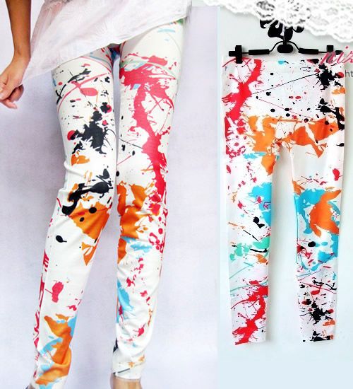 New Fashion Women Sexy Color Graffiti Style Soft Stretchy Leggings 