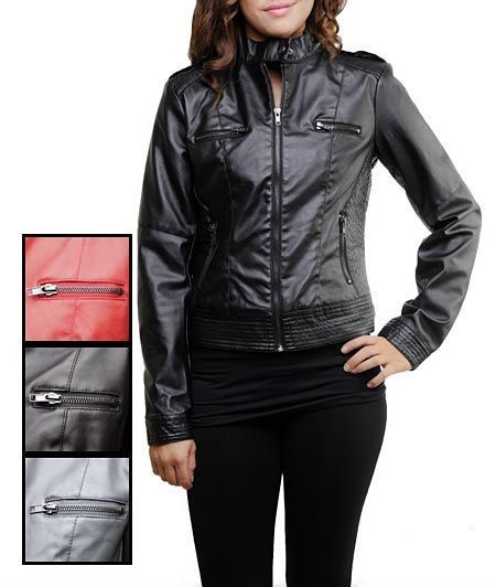 NEW Ladies Riding Bomber Crop Faux Leather Women Zipper Motorcycle 