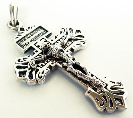 SKULL SKELETON CROSS CRUCIFIX STERLING SILVER PENDANT  